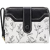 BIAOTIE Wallet for Women Cute Floral Flower Wallet RFID Credit Card Holder Purse Small Bifold Zipper Coin Pocket Purse with ID Windows (Black)