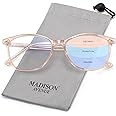 Madison Avenue Vintage TR90 Progressive Multifocus Blue Light Blocking Reading Glasses for Women, Square Anti Glare/Eyestrain Computer Readers 1.0