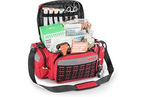 RHINO RESCUE First Responder First Aid Kit Fully-Stocked EMT Bag, Professional EMT/EMS Trauma Medical Kit, Molle System & Reflective Stripe, 300+ First Aid Supplies, Suits for Business, Home (Red)
