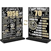 70th Birthday Decorations Back in 1956 Table Sign for Men Women, Black Gold Happy 70 Bday Two-Sided Wooden Table Poster with Stand Party Supplies, Seventy Birthday Display Holder Decor