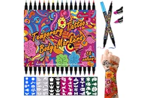 JOAOYO Temporary Tattoo Markers for Skin, 16 Colors Dual-End Body Markers Pens Halloween Face Painting Markers for Kids Adults, Washable Face Body Painting Kit Halloween Christmas Makeup Party Favors