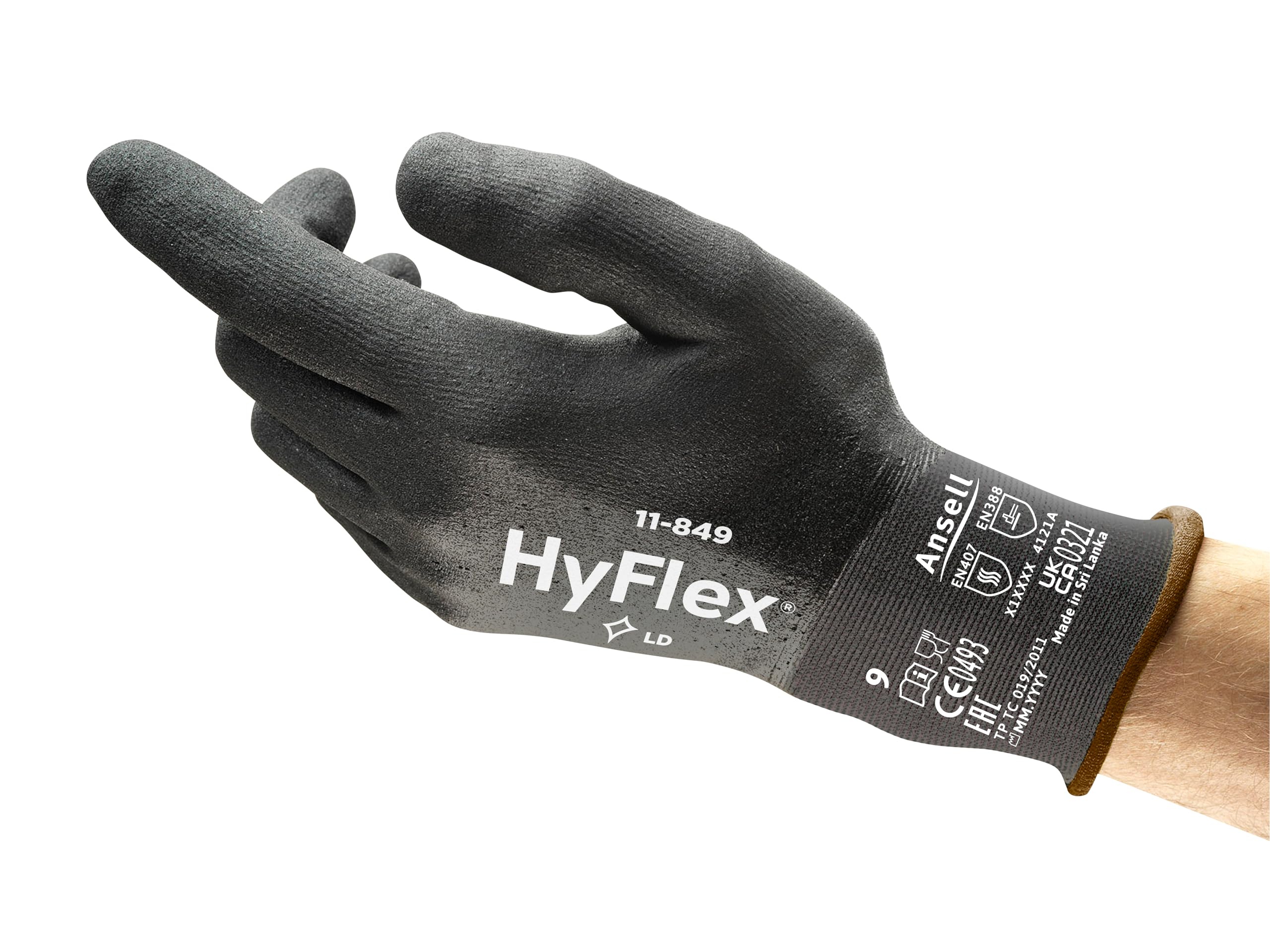 Ansell HyFlex 11-849 Multi-purpose Work Gloves for Light Duties in Nitrile Foam, Grip and Comfort Technologies, for Industrial, Automotive, Home-improvement Operations, Black, Size L (1 Pair) — image 1