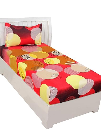 BSB Trendz Aura 3D Print Microfiber Wrinkle, Fade Resistant, Easy Elastic Fitting Single Size Soft 1-Piece Bed Sheet Set, Fitted Sheet with 1 Pillow Cases-Red & Blue