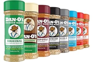 Dan-O's 8 Bottle Seasoning Set, Extra-Small Bottles, 8 Pack, Includes Original, Spicy, Chipotle, Crunchy, Cheesoning, Preem-O, SEA-soning and Tac-O Seasonings, Sugar Free, Zero Calorie, Seasoning Kit