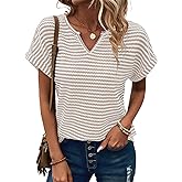 EVALESS Womens Dressy Casual Cap Short Sleeve Tops Trendy Summer V Neck Loose Striped Casual Basic T Shirts Tee Blouses
