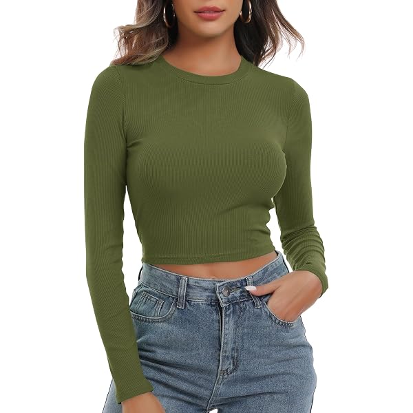Women's Long Sleeve Crop Sweatshirt – Casual Fall Tops With Drop Shoulder For Lounge & Streetwear - View #10