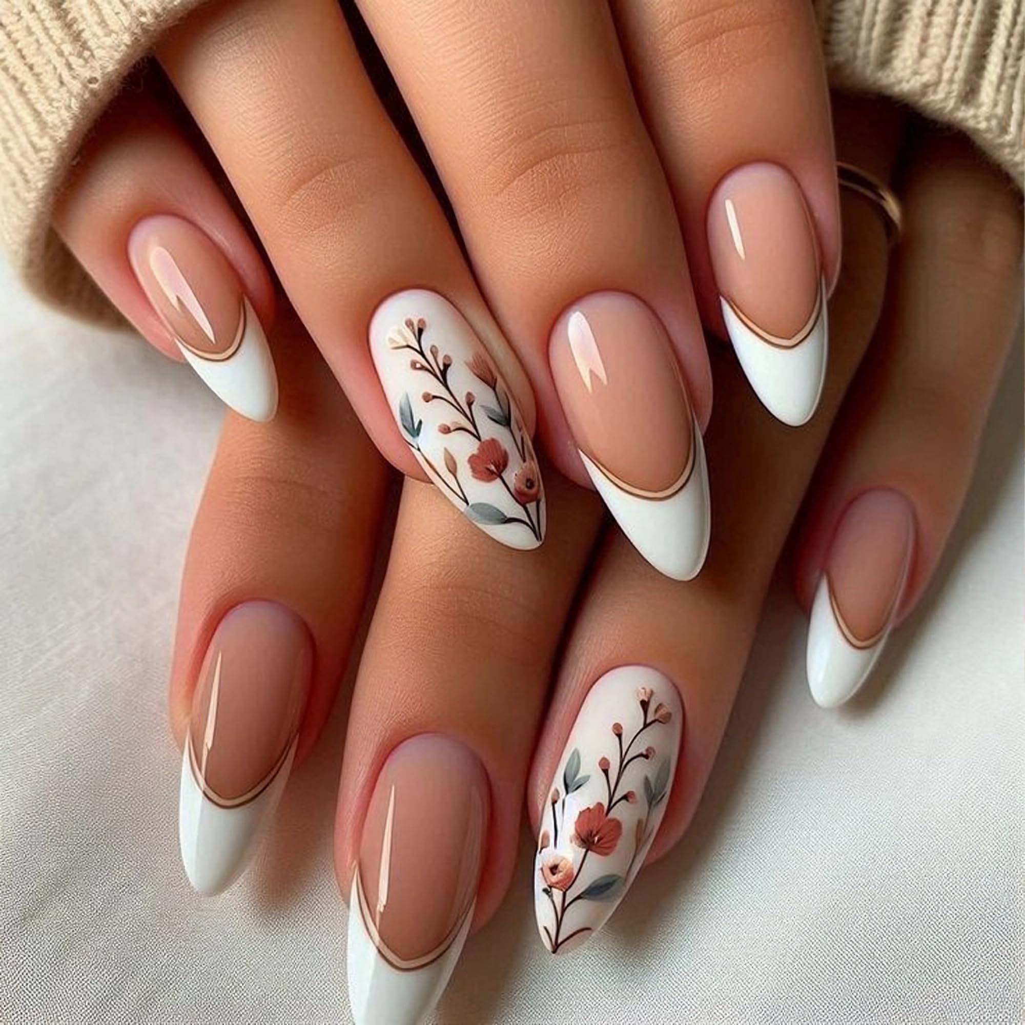 Photo 1 of ** SOLD AS IS NO RETURN/REFUNDS**
MERVF Almond Press on Nails Medium Fake Nails White French Tip Glue ons Flower Design Stiletto Acrylic Spring False Nails for Women Glossy 24pcs