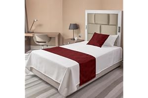 Lunarable Burgundy Bed Runner Set, Intricate Spring Motifs Abstract Style Blossoming Branches Flower Buds, Decorative Bedding Scarf and a Pillow Sham for Hotels Homes, Twin, Burgundy Red