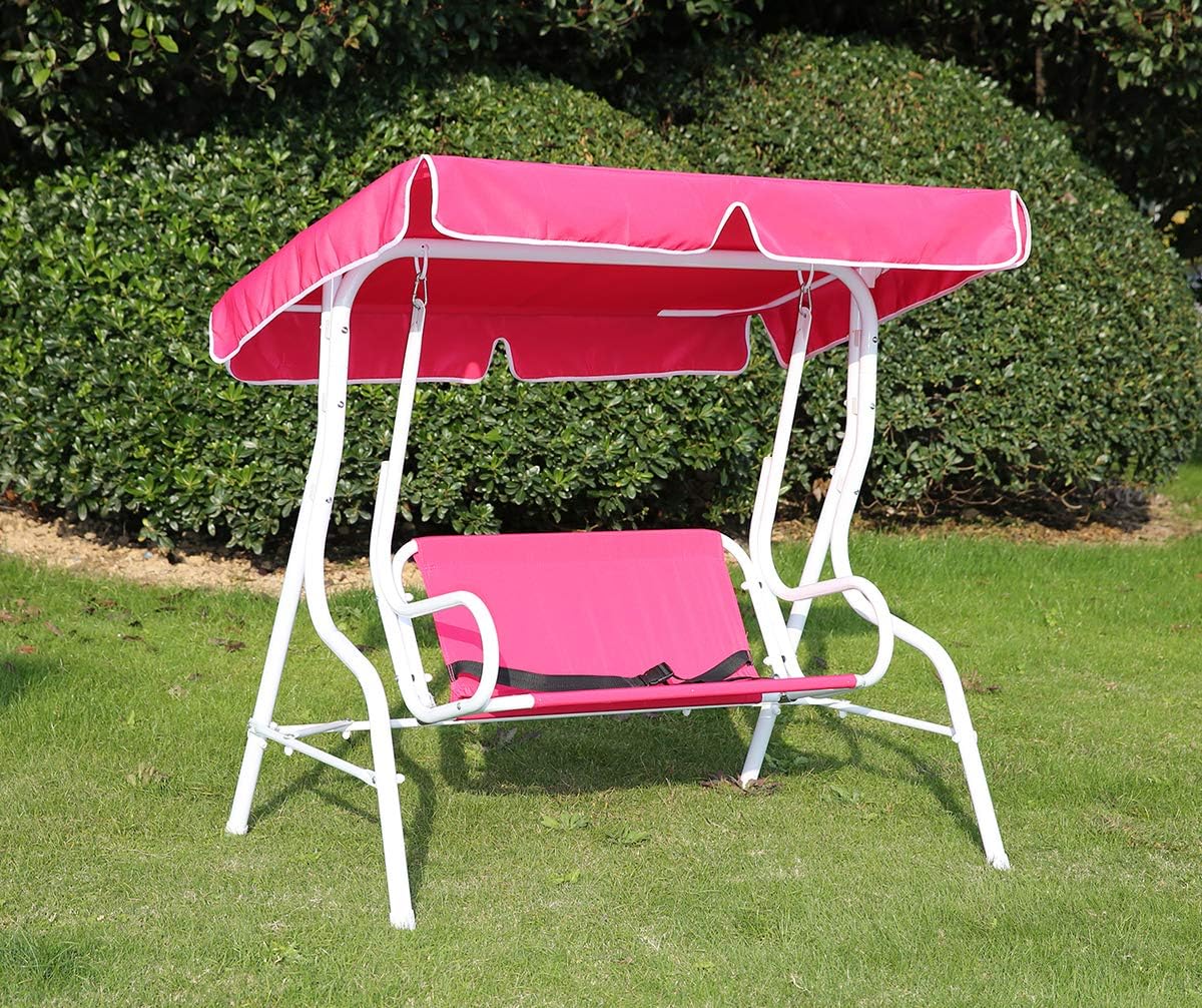 Angel Living Children Swing Chair with 2 Seater for Outdoor Garden Patio Balcony Poolside Park Pink,115 x 80 x 110 cm|Max.Load: 80kg