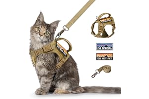 nanappice Tactical Cat Harness and Leash for Walking Esacpe Proof,Adjustable Soft Mesh Large Cat Vest with Rubber Handle Easy to Control,Molle Patches
