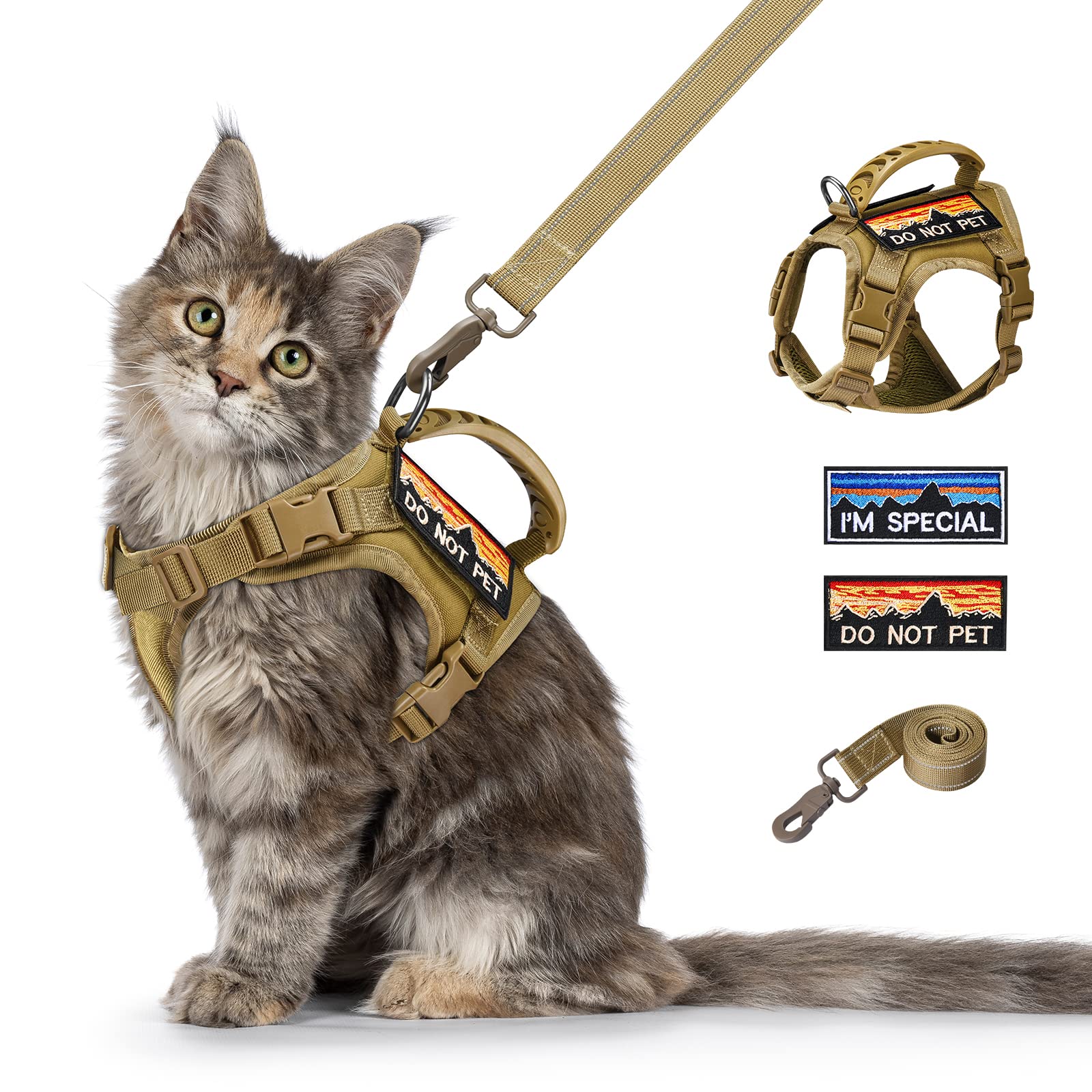 Photo 1 of nanappice Tactical Cat Harness and Leash for Walking Esacpe Proof,Adjustable Soft Mesh Large Cat Vest with Rubber Handle Easy to Control,Molle Patches