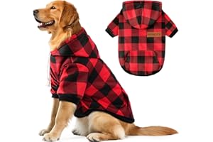BAOBICUTE Dog Basic Hoodie Ultra-Soft Plaid Dog Clothes Cold Weather Sweaters for Medium Large Dogs Breathable Cozy Fabric Pet Coat Warm Stylish Sweatshirt with Leash Hole Pocket Dogs Jacket for Cats Boys Girls