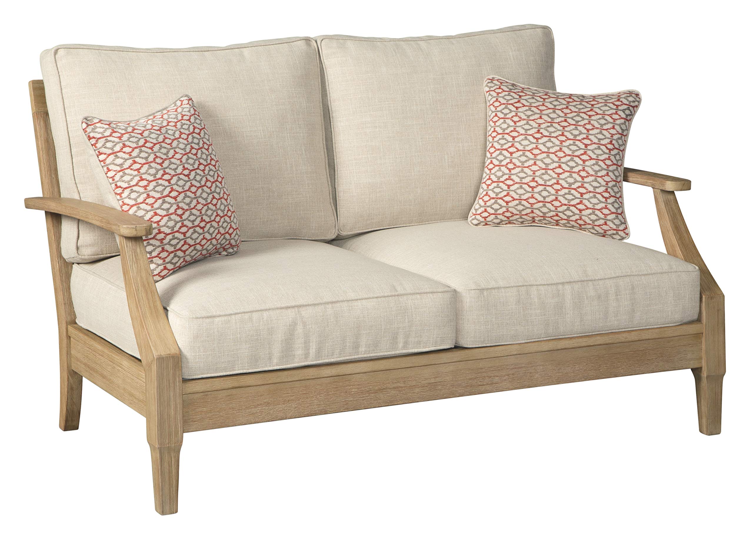 Photo 1 of ****************THE FRAME IS DAMAGED****************
Signature Design by Ashley Clare View Coastal Outdoor Patio Eucalyptus Loveseat with Cushions, Beige