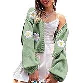 Womens Y2K Cardigan Sweaters Long Sleeve Open Front Cropped Flower Knit Cardigan Aesthetic 90s Shrug Back to College Outfits