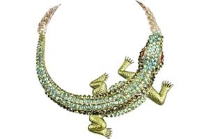 BriLove Women's Gothic Stylish Crystal Crocodile Statement Necklace for Halloween Costume Cospaly Party Prom Accessories Green Gold-Tone