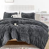 Smoofy Fluffy Full Size Comforter Set, Faux Fur Comforter Set, Luxury Fuzzy Bedding Set, Soft Shaggy Full Bed Set for All Season, 3 Pieces - 1 Comforter & 2 Pillowcases, Dark Grey