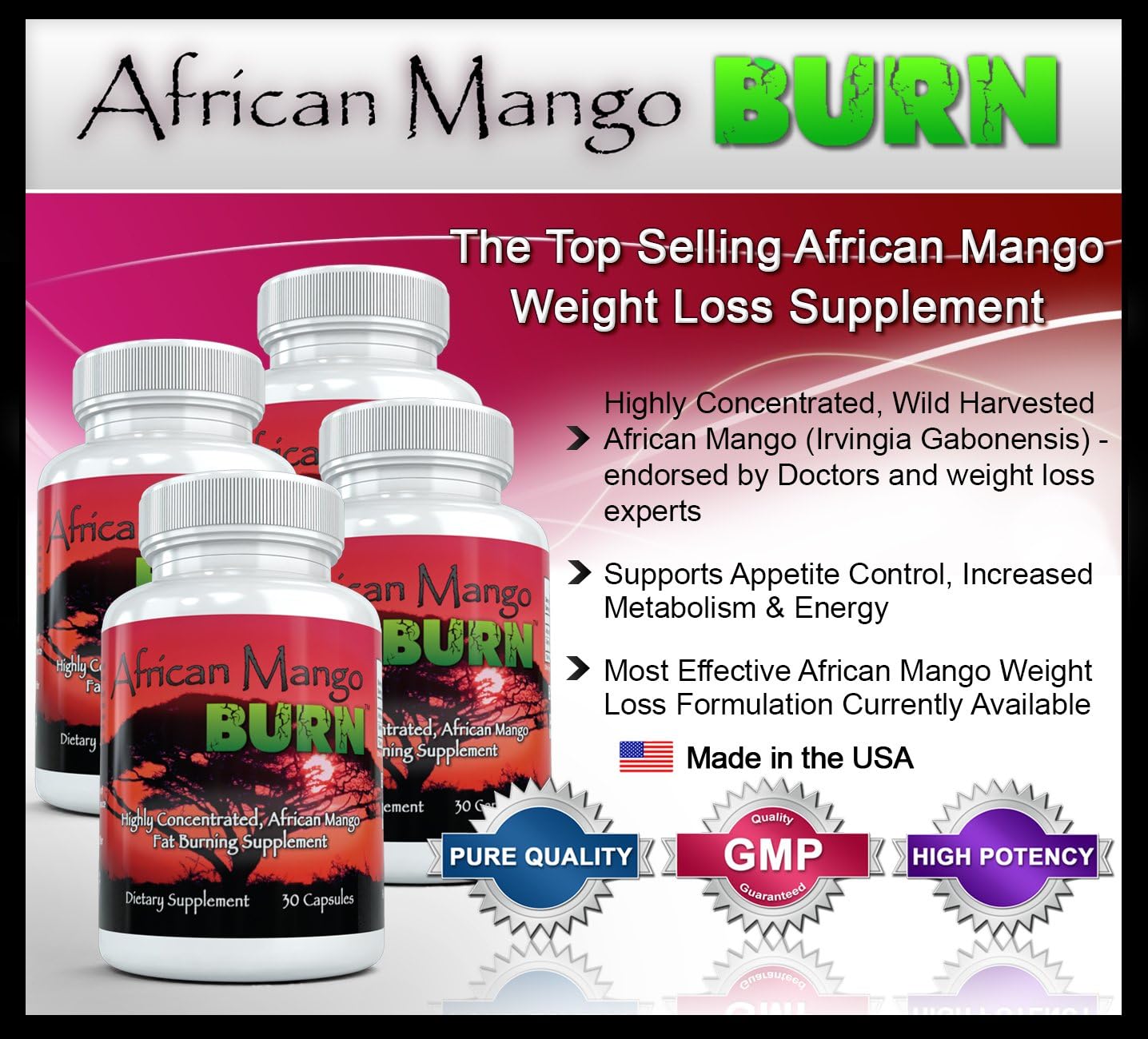 African Mango Burn (4 Bottles) The Ultimate African Mango Fat Burning