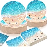 Potchen 180 Pcs Beach Party Plates and Napkins 7'' and 9'' Ocean Waves Theme Decorations Disposable Beach Party Supplies Tableware Set for Coastal Summer Hawaiian Holiday Birthday Serve 60