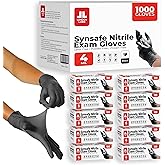 London Labs Synsafe 4 Mil -Black Nitrile Exam Gloves –Disposable Latex Free & Powder Free – Extra Strong, Rubber Gloves – First Aid Kit, Medical, EMT, Cleaning, Cooking | Bulk Case of (1000 ct)