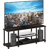 Furinno Turn-N-Tube No Tools 3D 3-Tier Entertainment TV Stand up to 50 inch TV, Round Tubes, Dark Brown / Black