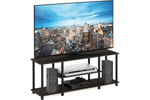 Furinno Turn-N-Tube No Tools 3D 3-Tier Entertainment TV Stand up to 50 inch TV, Round Tubes, Dark Brown / Black