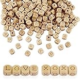 Civaner 260 Pcs 12 mm Wooden Letter Beads with 26 Letters Large Cube Alphabet Natural Square Wood Loose Beads Bulk for Jewelry Making and DIY Craft Projects Bracelets Necklaces Decor