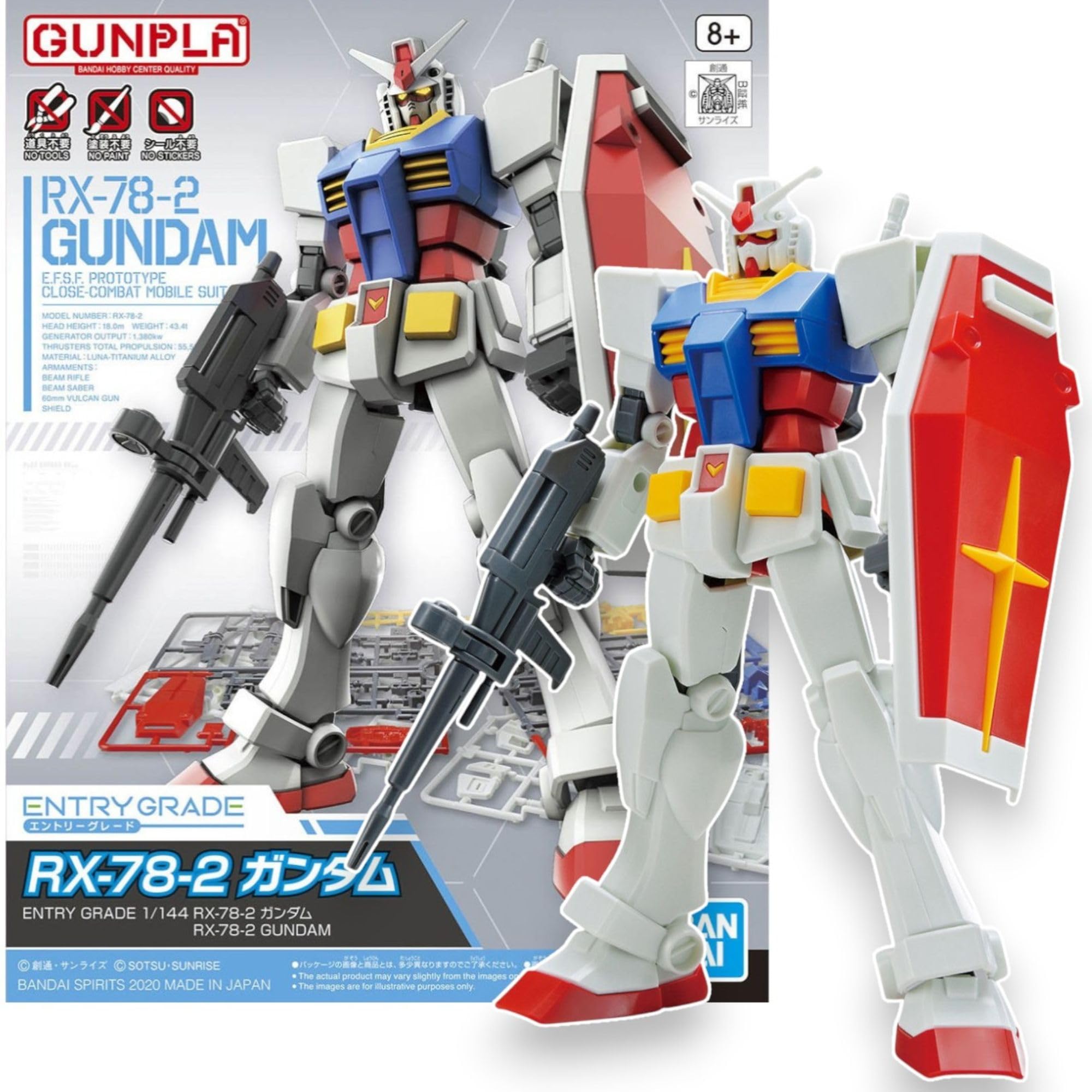 BANDAI Hobby | Entry Grade 1/144 RX‑78‑2 Gundam (3L) Model Kit | EG Series | Easy Snap‑Fit Assembly, No Tools, Glue or Paint Required | Official Spirits Gunpla