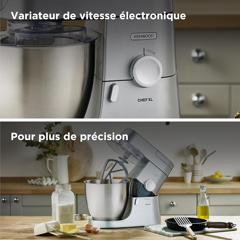 Chef XL - Robot Pâtissier 1200W 6,7L Bol en Acier Inoxydable Argent