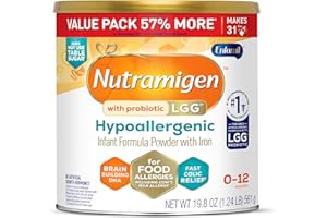 Enfamil Nutramigen Hypoallergenic Baby Formula with Iron, Lactose Free, Colic Relief from Cow's Milk Allergy Starts in 24 Hours, Brain Building DHA, Probiotic LGG for Immune Support, 19.8 Oz Can
