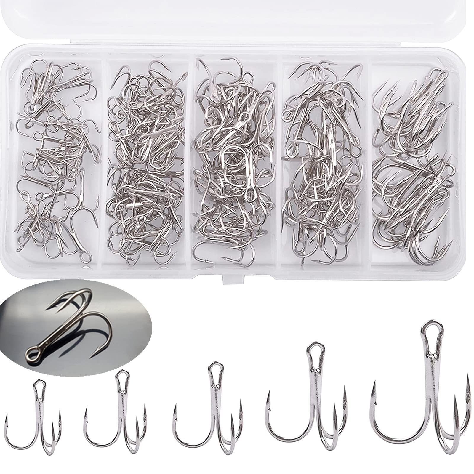 Treble Hooks Fishing Treble Hook Set Fishing Hooks Carbon Steel with Barbed Hooks for Saltwater Fishing Mixed Fishing Hooks Carbon Steel Treble Fishing Hooks No. 2 4 6 8 10 with Silver Pack of 50