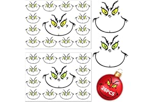 DFANG 26 PCS Christmas Decorations Stickers, Yellow and Green Eyes Face Decals for Ornaments, Waterproof Vinyl Sticker for The Home, Christmas Balls, Party Supplies, Water Bottles …