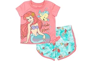 Disney Frozen Moana Princess Tiana Floral Peplum T-Shirt and French Terry Shorts Outfit Set Toddler to Big Kid