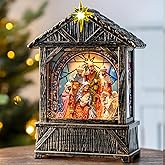 Christmas Snow Globe Lantern Water Glittering Nativity Manger with Star, USB Lined/Battery Operated Lighted Lantern for Christmas Festival Decoration Gifts