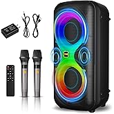 YMG Karaoke Machine for Adults Portable Blue Tooth Party Speaker with 2 Wireless Microphones, 300W Peak PA System Deep Bass with LED Disco Lights for Outdoor Home Party Gift