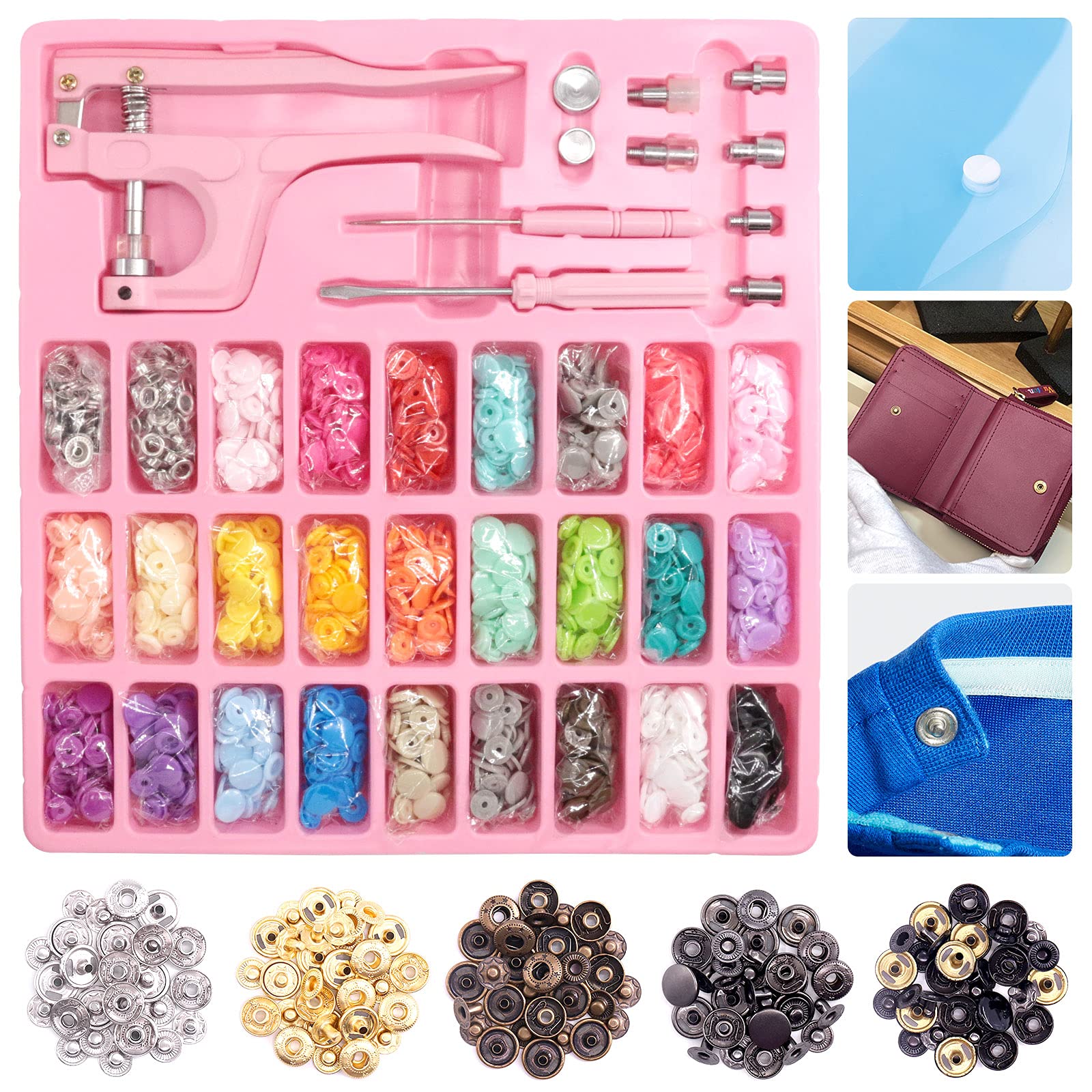 Glarks 300 Sets Plastic and Metal Snap Buttons with Snaps Pliers Set, 250Sets Round, Heart and Star Plastic Snap Buttons with 10Sets Metal Snap Buttons for Clothes Sewing, Bibs, Rain Coat Crafting