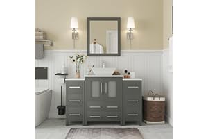 Vanity Art 48 inch Single Sink Bathroom Vanity Combo Set 8-Drawers, 1-Shelf, 3 Cabinet Engineered Marble Top and Ceramic Vess
