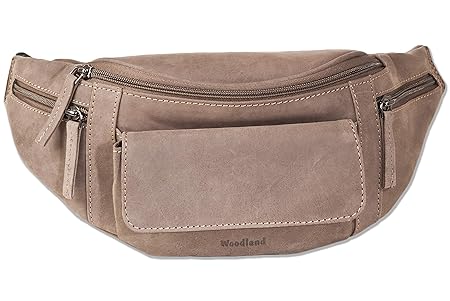 Woodland® Große Bauchtasche mit viel Platz aus weichem, naturbelassenem Büffelleder in Dunkelbraun/Taupe, Dunkelbraun