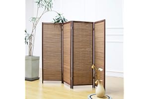 Furnnylane 4 Panel Room Divider Short Folding Screen Divider,Double Sided Bamboo Divider Screen for Room Separation,Brown,47.2" H x 61.4" W