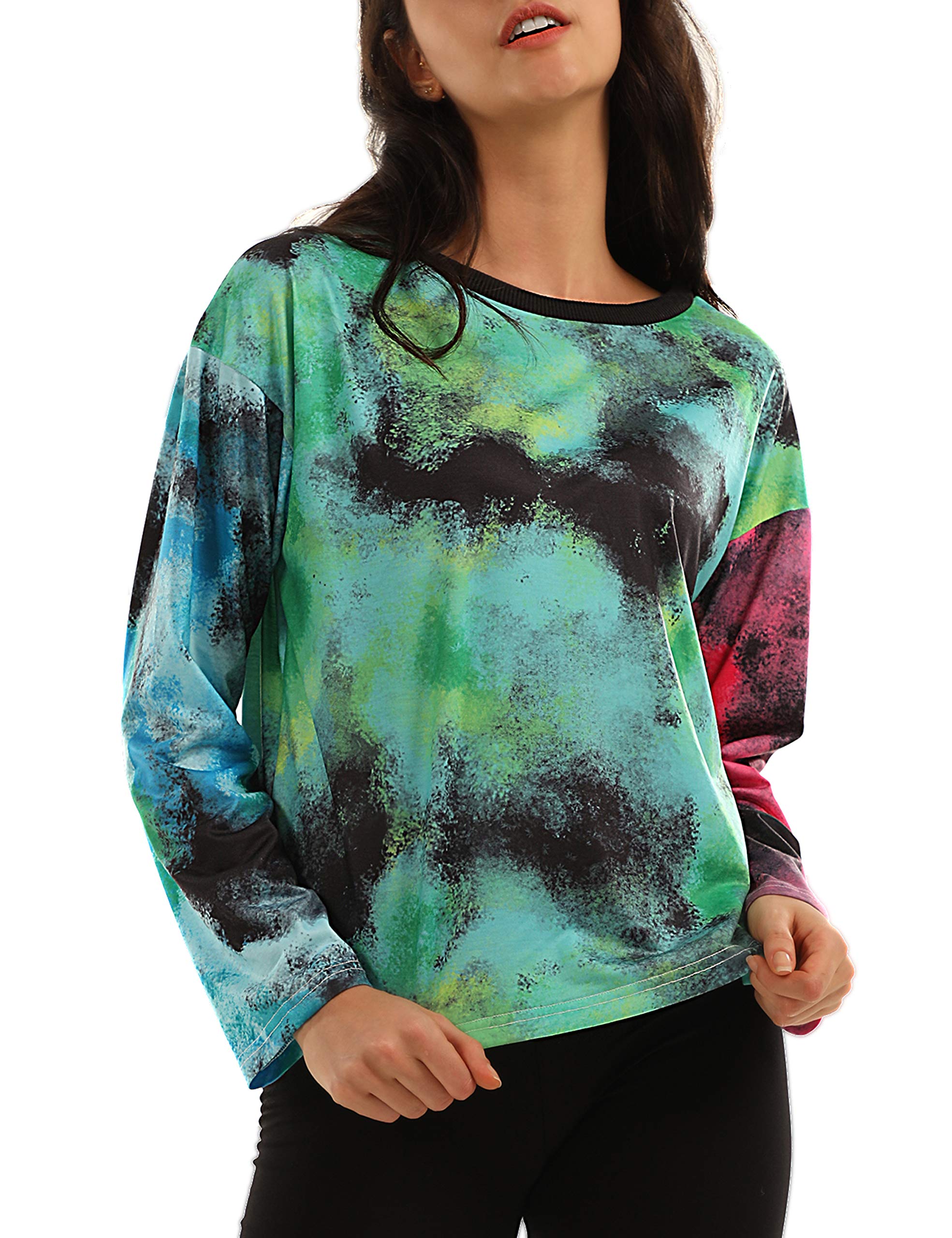 Blooming Jelly Tie Dye Shirt Long Sleeve Crew Neck T Shirts Casual Cute Tops Tee(M,Multi)