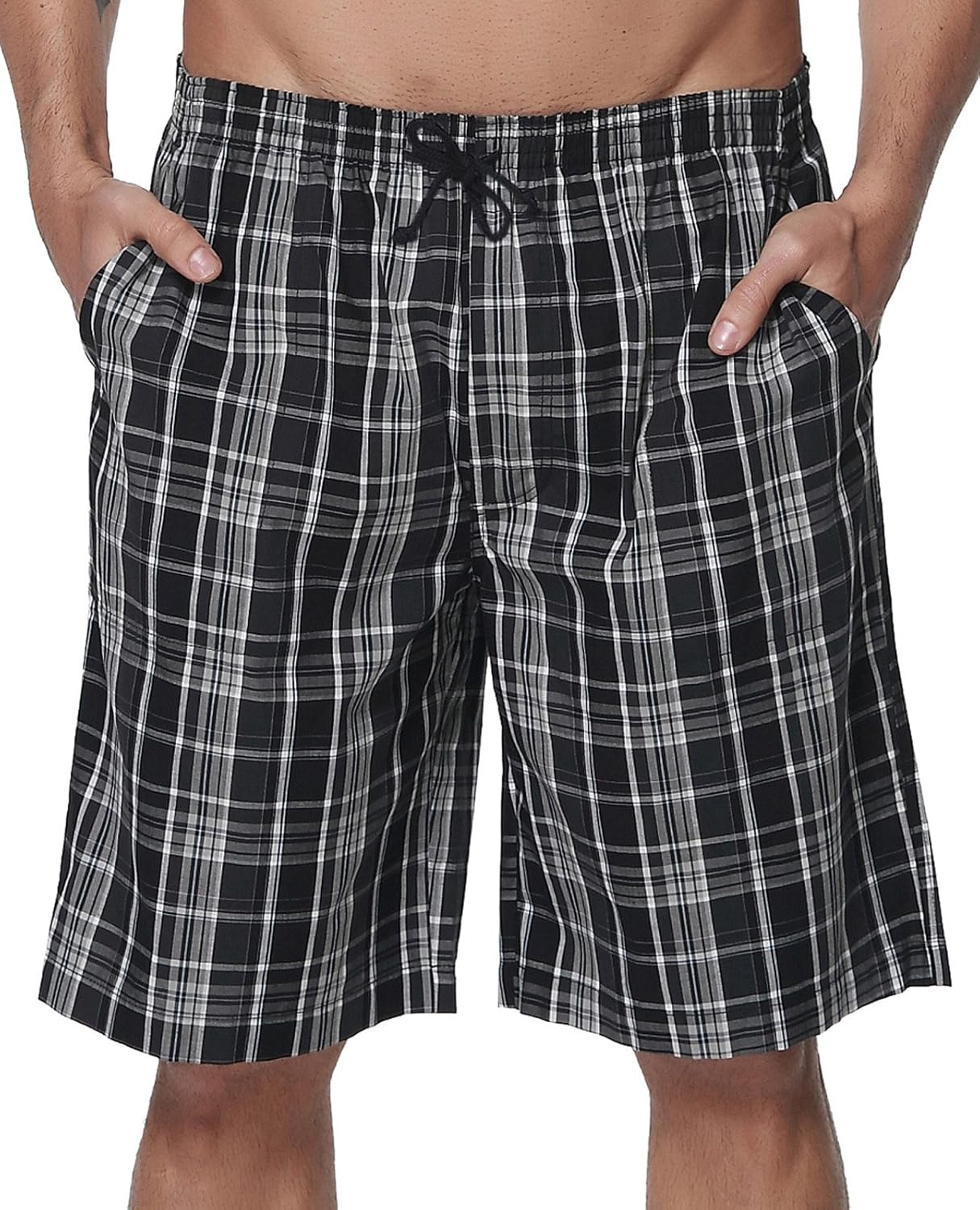 Buy PAUL JONES Men's Casual Shorts Black & White Plaid Lounge Sleep