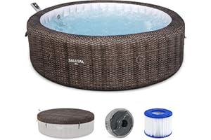 Bestway SaluSpa Bali Smart AirJet Inflatable Hot Tub Round Portable 5-7 Person Spa with 180 AirJets, App Control and EnergySense Cover, Brown Rattan