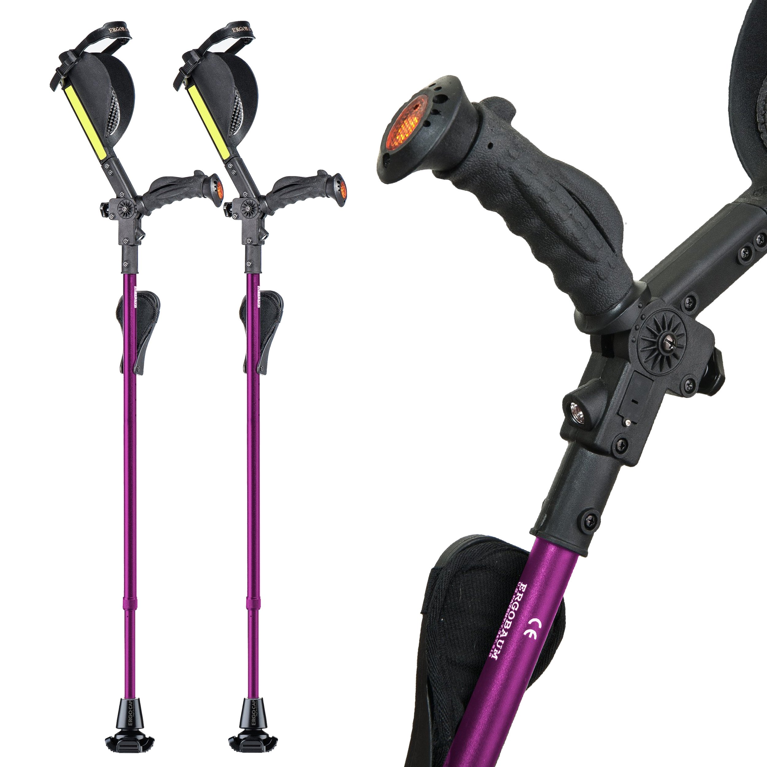 Ergobaum 7G Adjustable Folding Ergonomic Shock-Absorbing Crutches (Pair) (Purple)