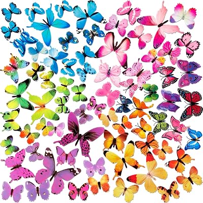 FFWHKON 72Pcs Colorful 3D Butterfly Wall Stickers PVC Decor Set