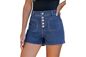 luvamia Jean Shorts Womens High Waisted Trendy Button Fly Patch Pocket Side Split Casual Summer Stretchy Denim Shorts