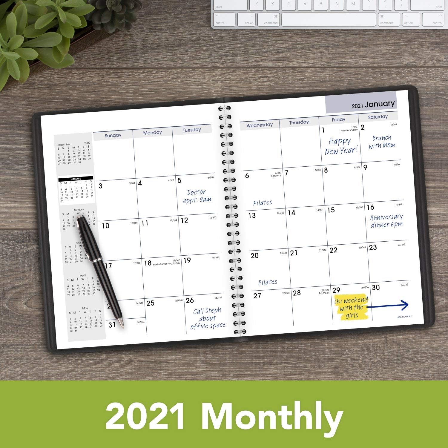 2021 Monthly Planner by AT-A-GLANCE, 7" x 8-3/4", Medium, DayMinder, Black (G4000021) : Office Products