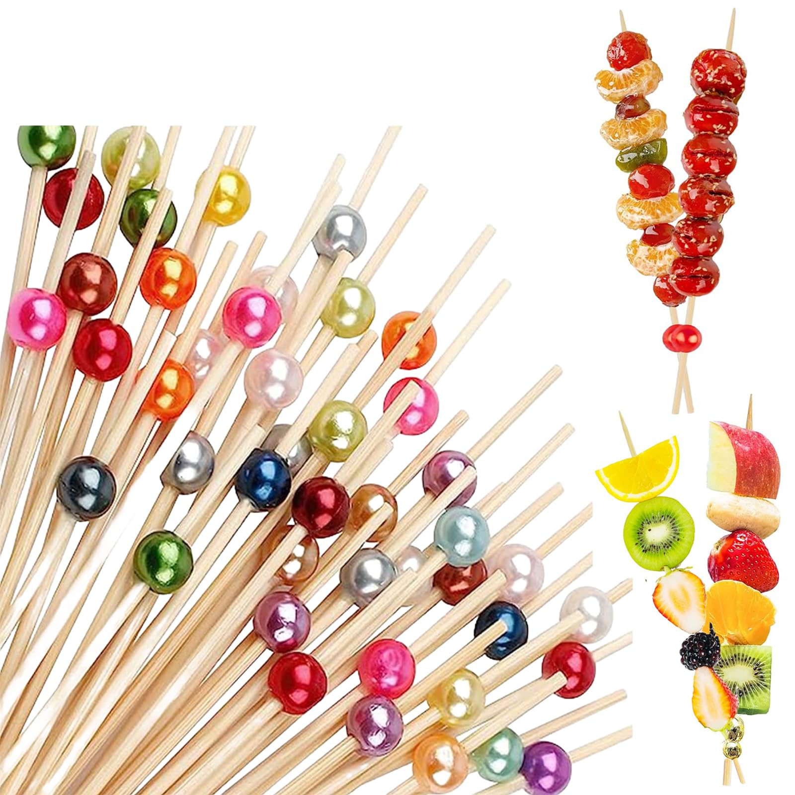 Vexquivera 200 PCS Cocktail Sticks Bamboo Cocktail Sticks Skewers for Drinks Desserts Wedding Party Fancy Toothpicks Use for Appetizers Skewers Sandwich Burgers Fruit Party Decoration