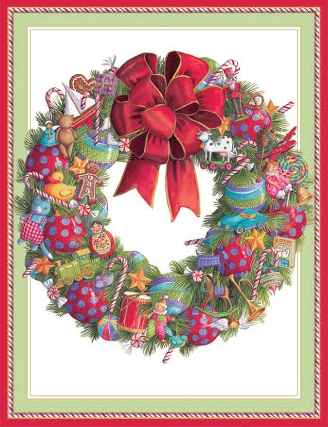 Entertaining with Caspari Toyland Wreath Christmas Cards