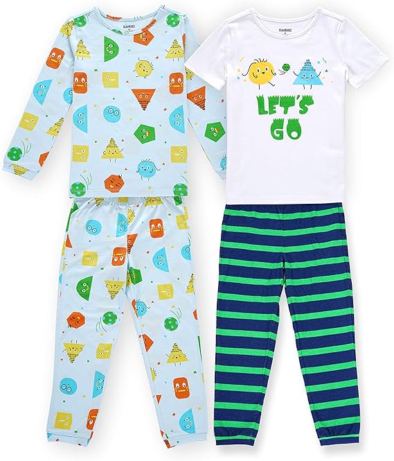 Buy V.&GRIN Boys Cotton Pajama Set, 4 Piece Snug Fit Toddler Pjs Soft