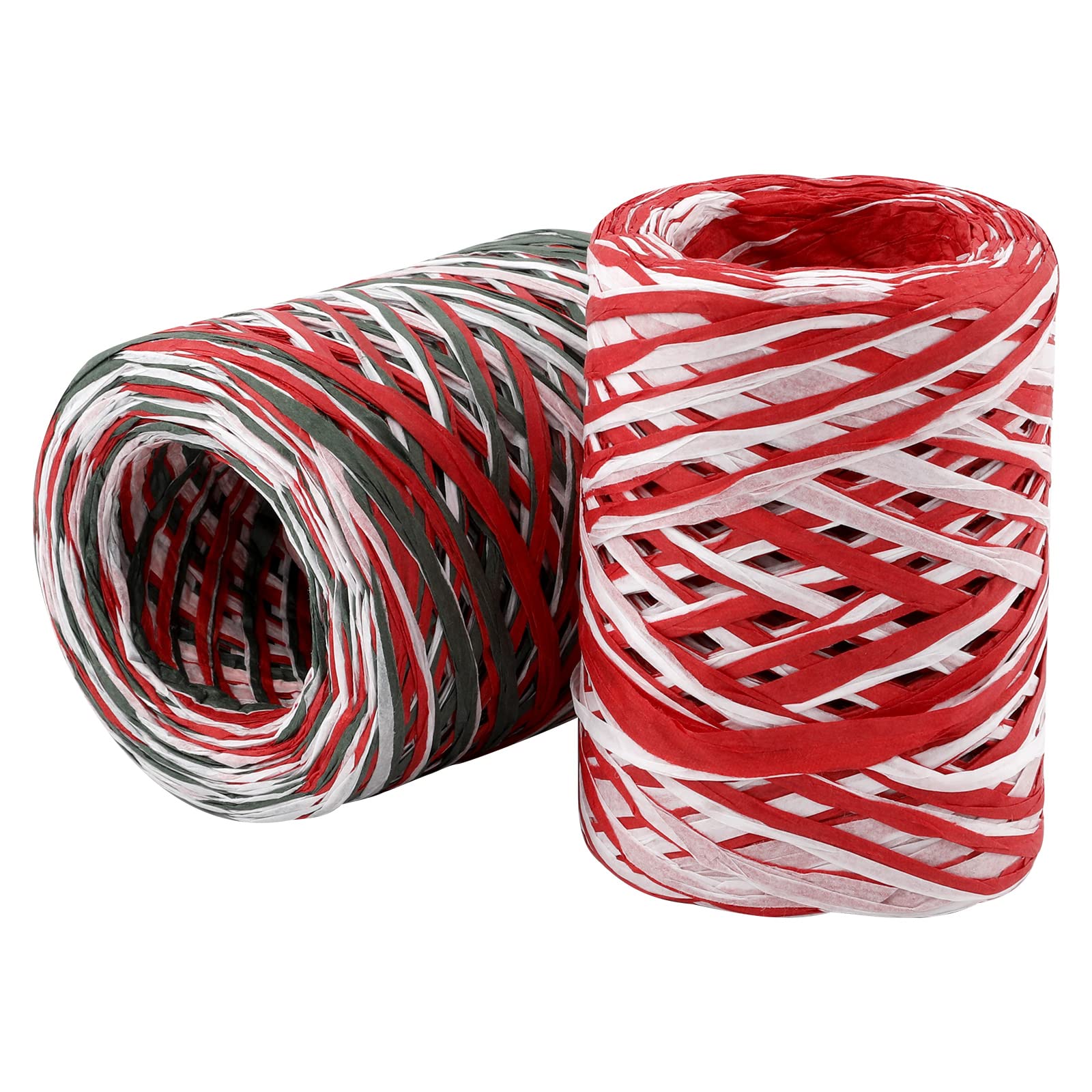 2 Rolls Christmas Raffia Paper Ribbon for Craft, 656Ft Long Raffia Paper Ribbon Twine Strings Colored Paper String for Bows Bouquets Packaging DIY Decoration for Christmas Party