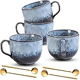 Coffee Mug Set of 4 - Ceramic 15 oz Coffee Cup with Handle, Large Stoneware Cups for Tea Milk Latte Cappuccino, Unique Hand-Painted Mug for Men Women Office Work (Marble Gray)